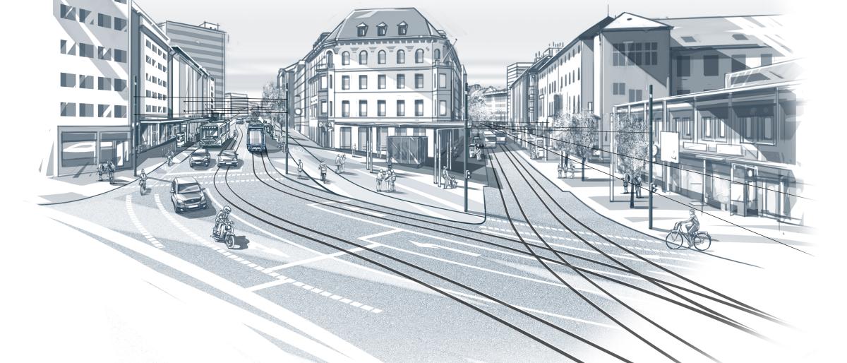 Illustration des Münsterplatzes inkl. der Straßenbahnschienen